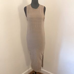 Which We Want Dress Small Womens Beige White Striped Maxi Dress Sleeveless Knit